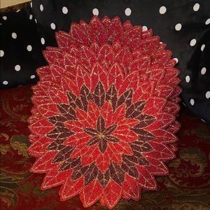 6 Nicole Miller Red and Gold Leaf Placemat